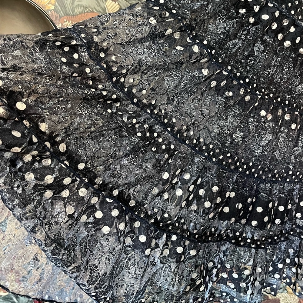 Marie Claire Blue Paisley Polka dot Lace Whimsigoth Maxi Boho Skirt Size Medium - Picture 5 of 7